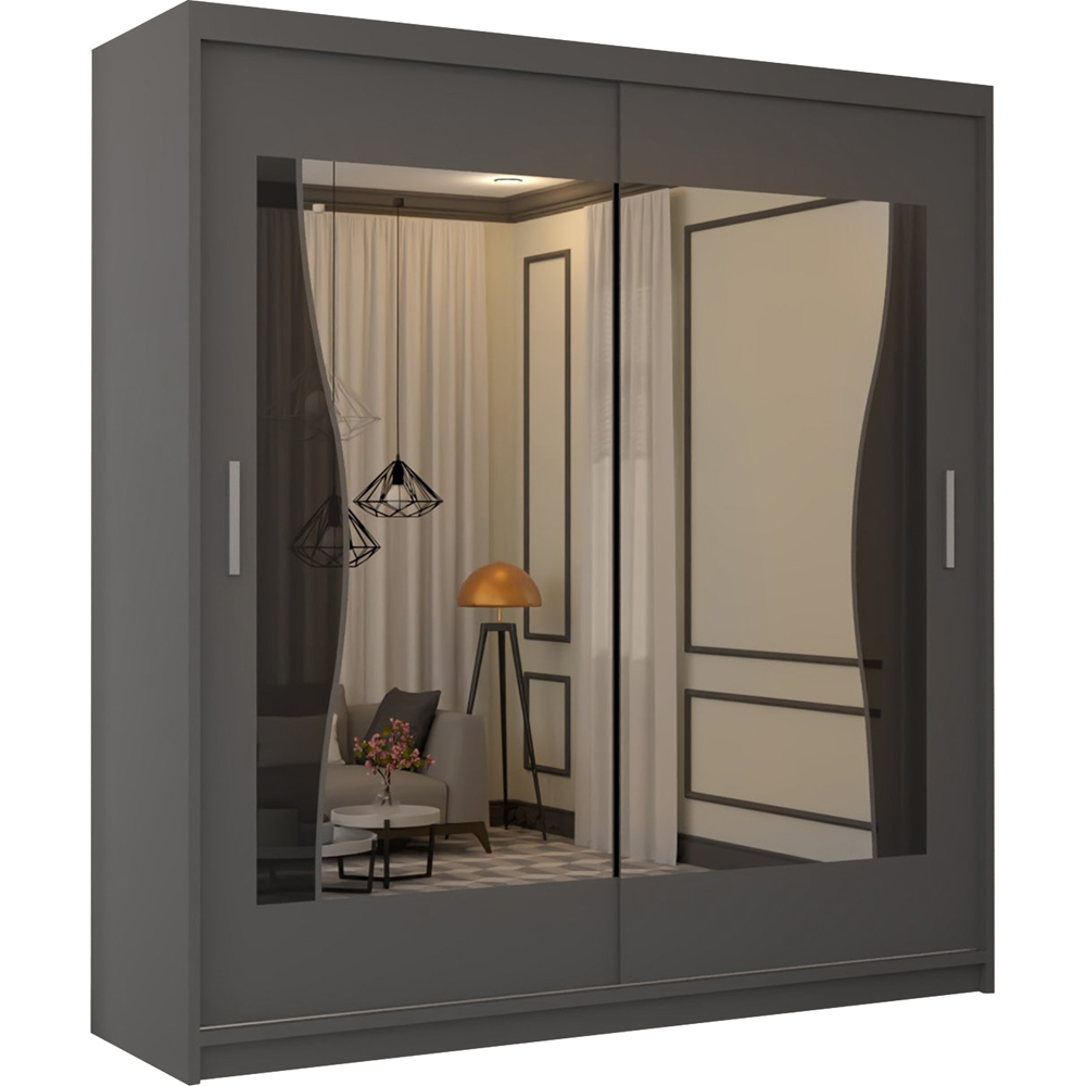 M N Furniture Banton 2 Door Grey Curved Mirrored Sliding Wardrobe 150cm Image 2