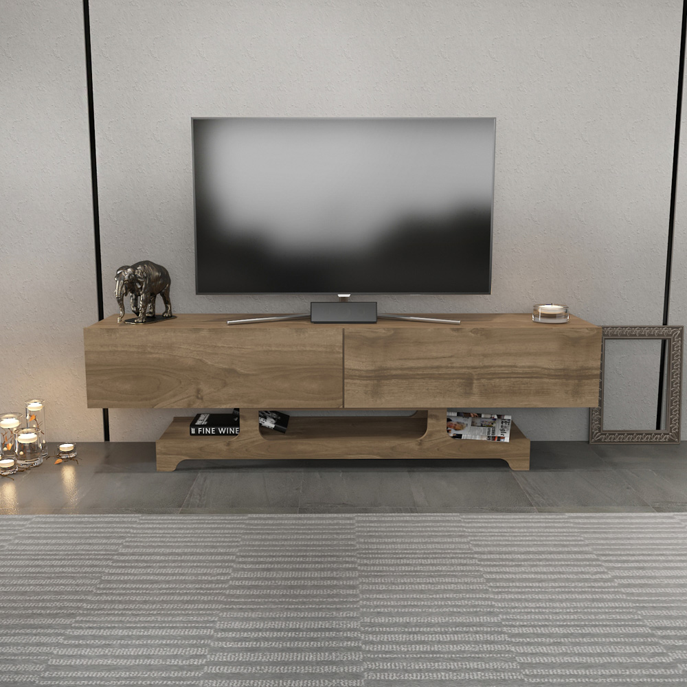 Decorotika Tera 2 Door Single Shelf Walnut TV Unit Image 4