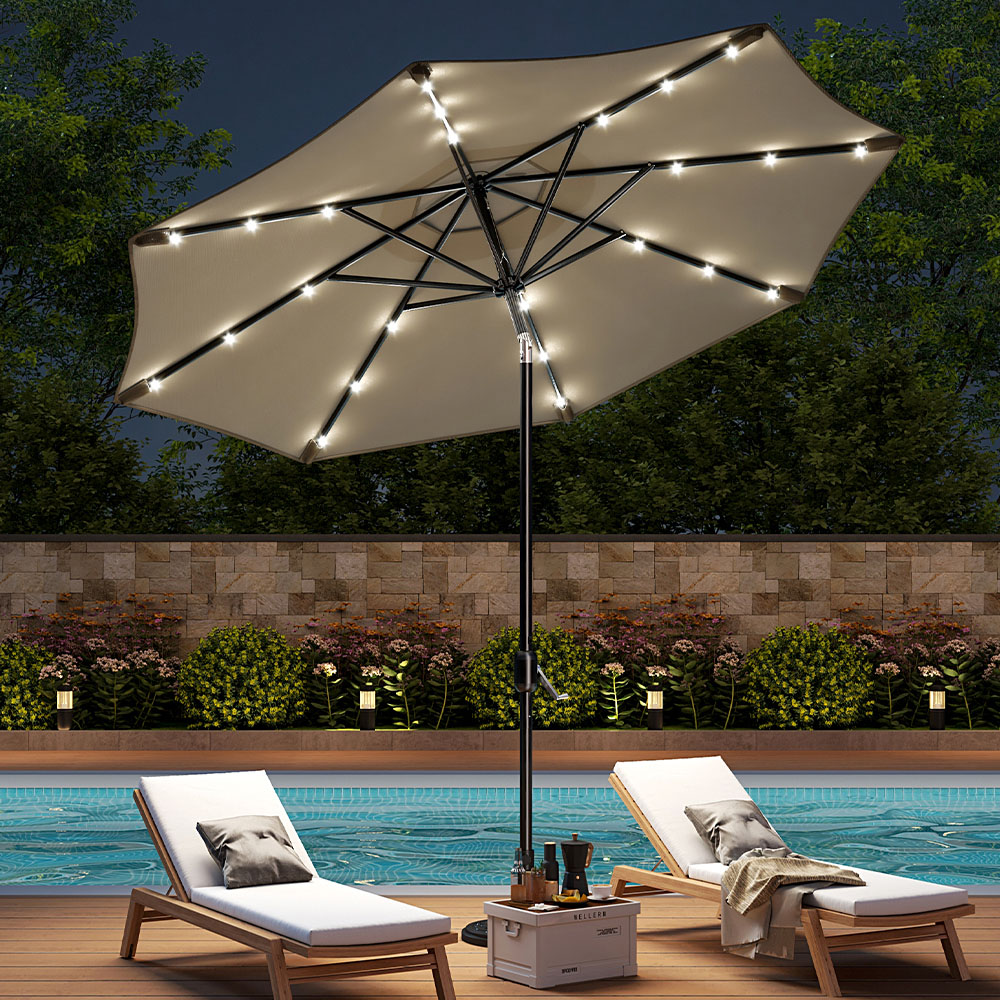Living and Home Beige 24 Solar LED Crank and Tilt Parasol 3m Image 2