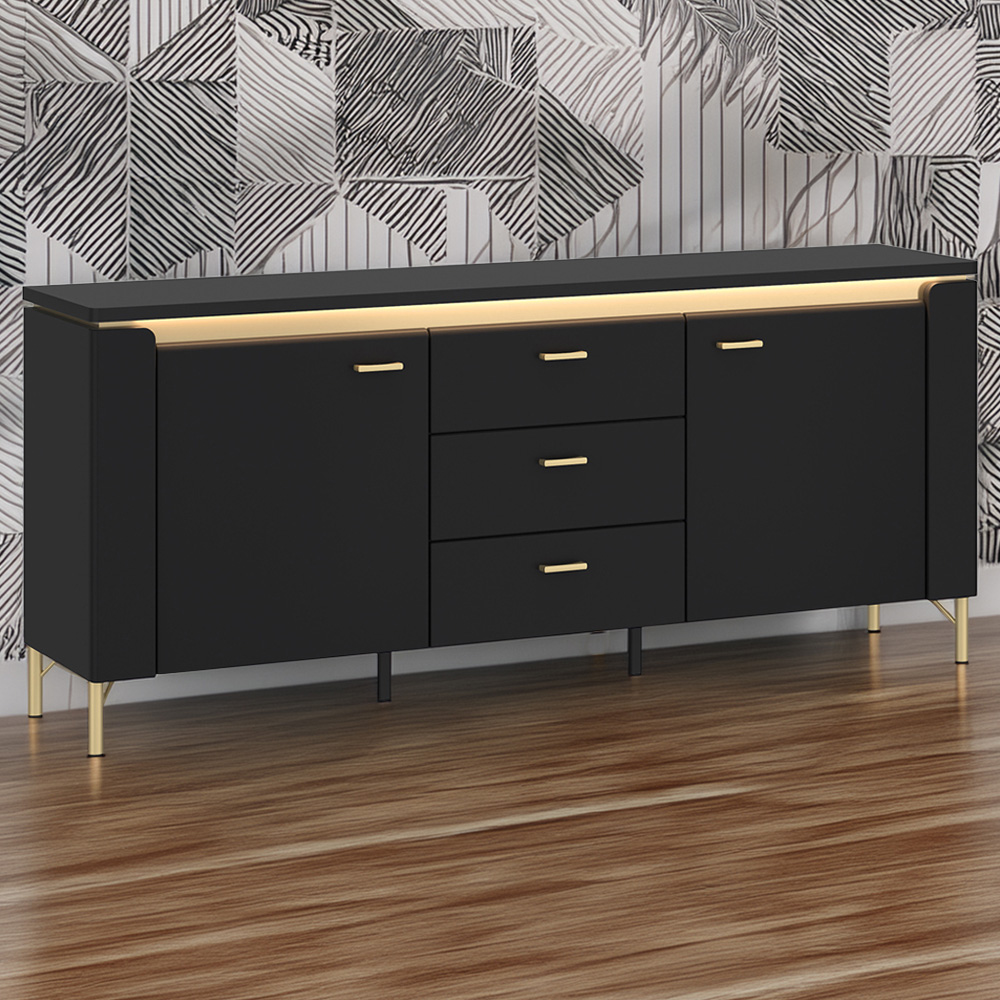 Furniture To Go Genoa 2 Door 3 Drawer Black TV Cabinet Image 1