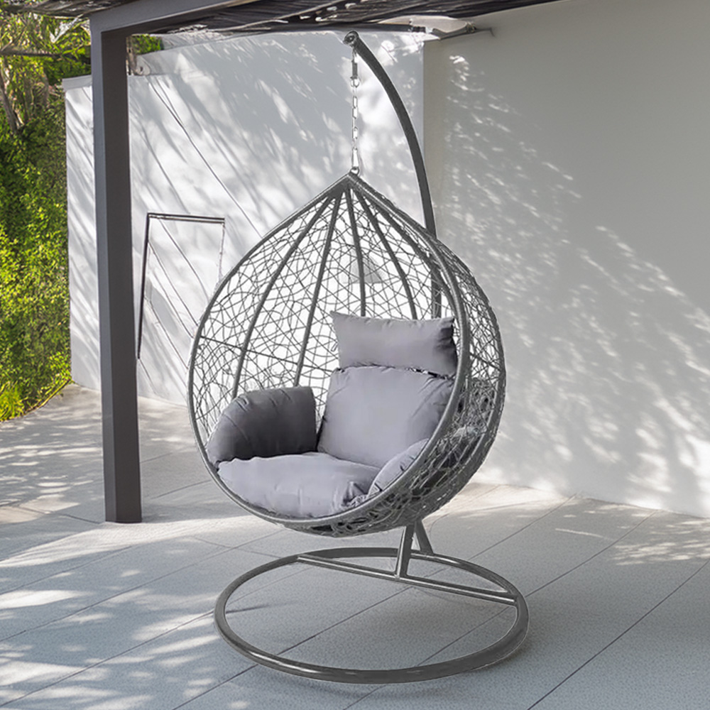 Alivio Grey Rattan Large Basket Hanging Egg Chair with Cushions Image 1