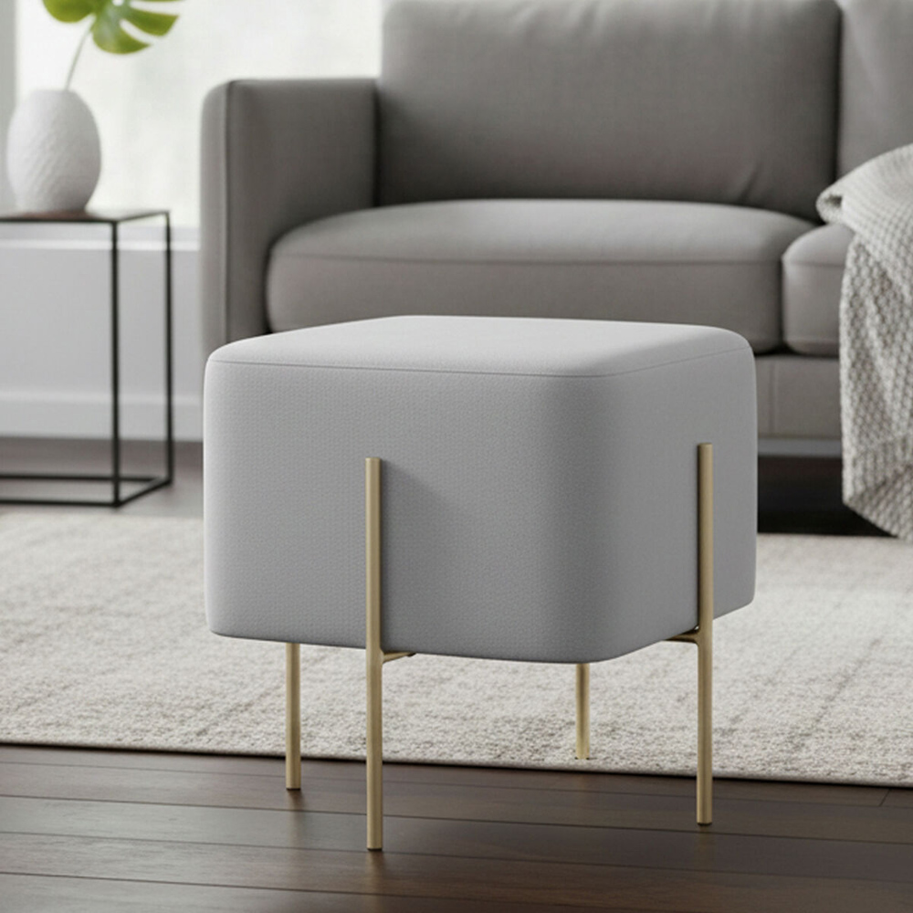 Premier Housewares Hayes Grey Velvet Square Stool Image 4