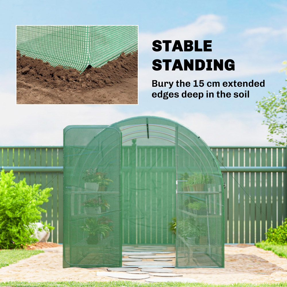 Outsunny Green Polytunnel 6.5 x 9.8ft Walk-In Greenhouse with 6 Mesh Window Image 8