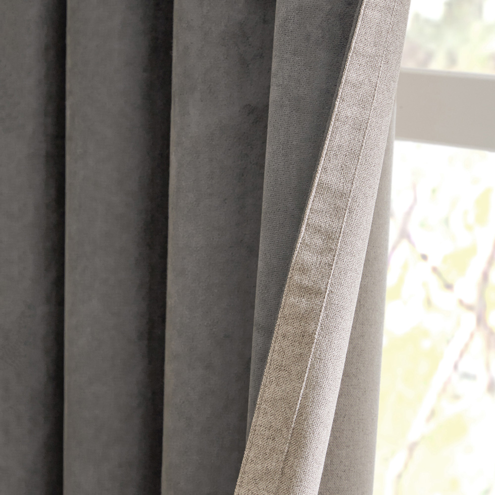 Furn Verso Charcoal Reversible Suede-Look Blackout Eyelet Curtains 229 x 183cm Image 2
