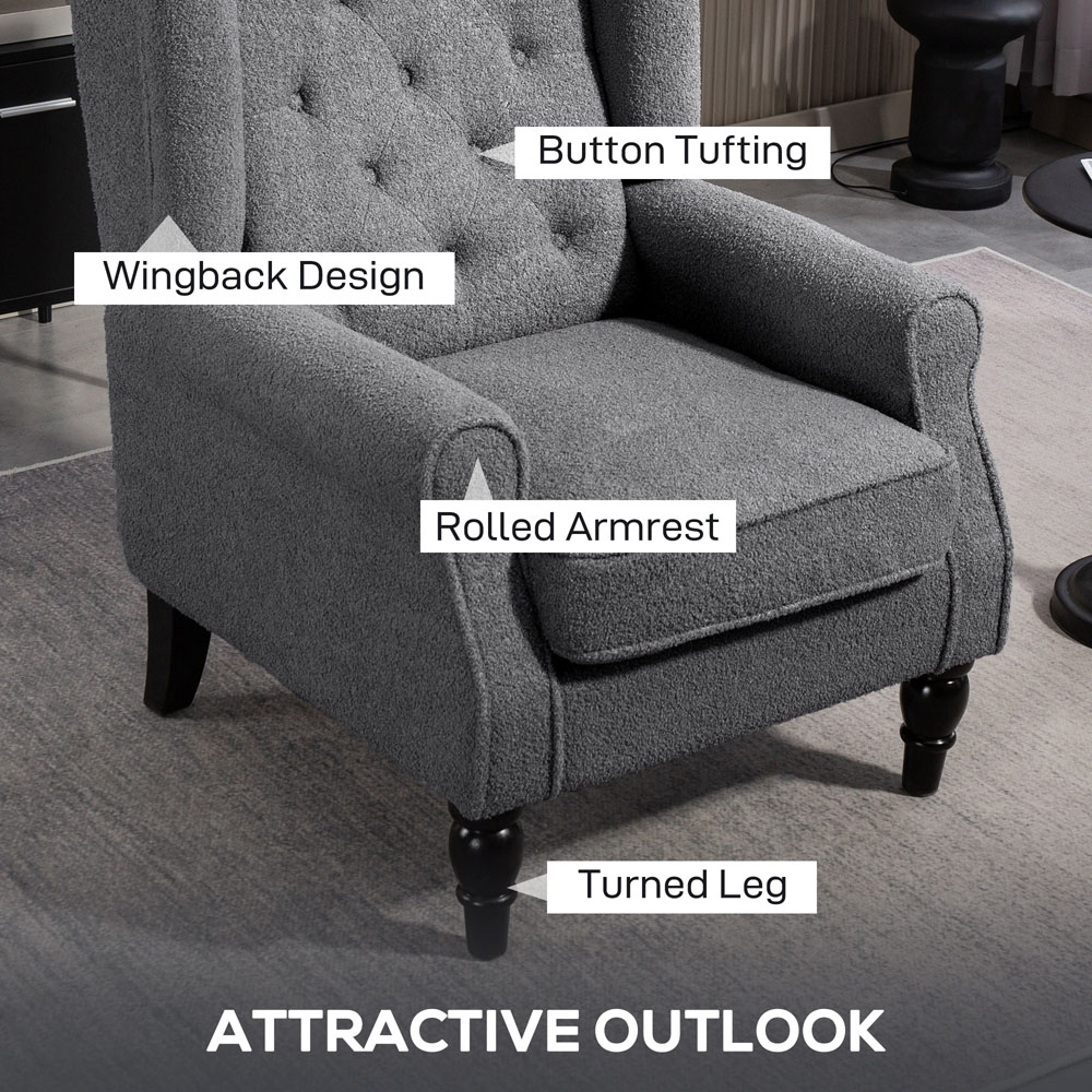 HOMCOM Retro Charcoal Grey Tufted Club Fabric Accent Armchair Image 4