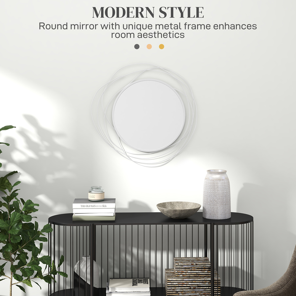 Portland Silver Metal Round Wall Mirror 65 x 65cm Image 6