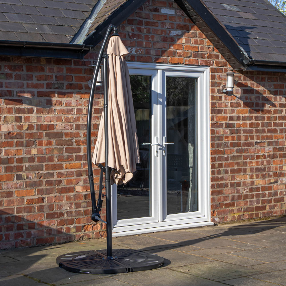 Samuel Alexander 4 Seater Glass Top Garden Dining Table with Beige Banana Parasol and Base 3m Image 2