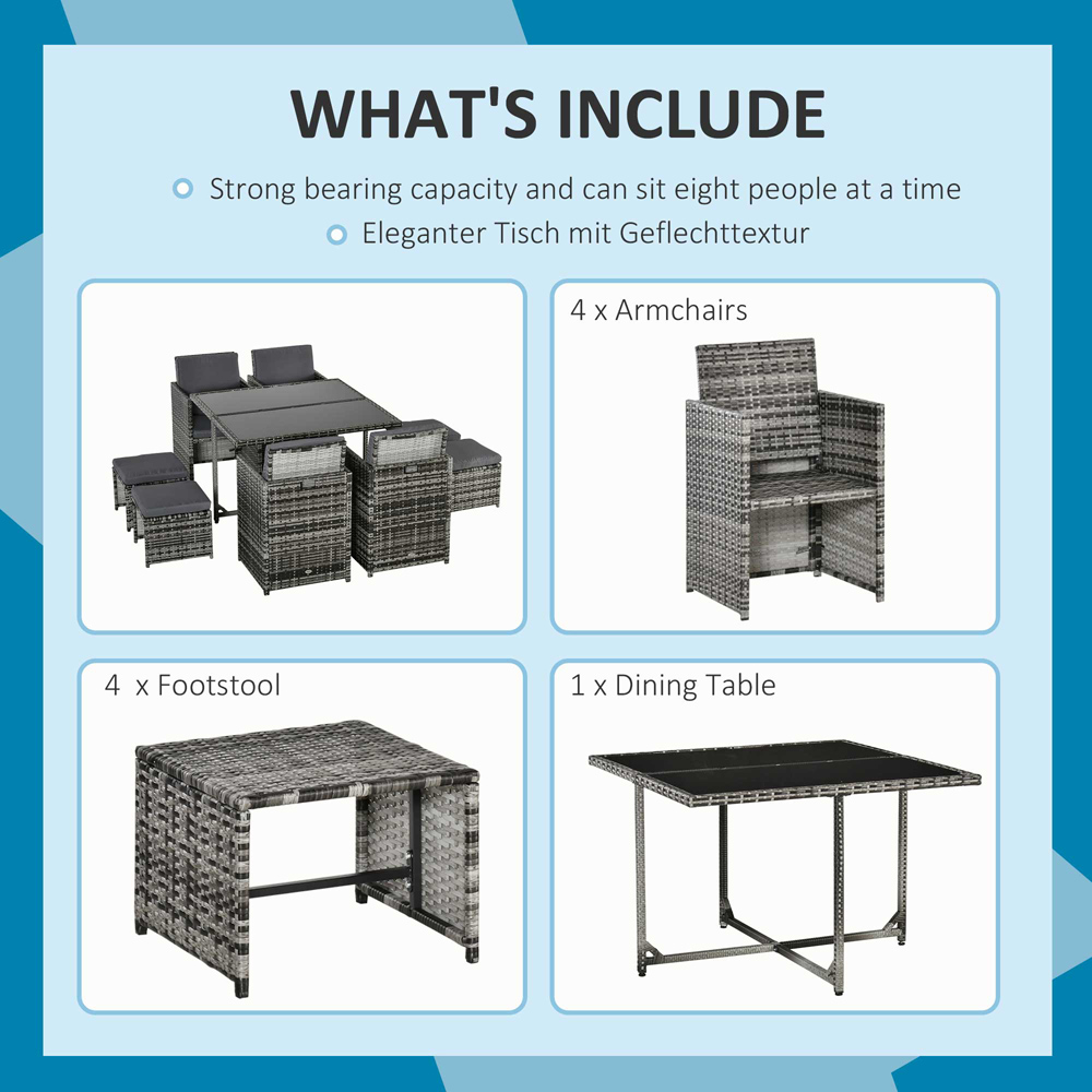 Outsunny PE Rattan 8 Seater Garden Dining Set Mixed Grey Image 5