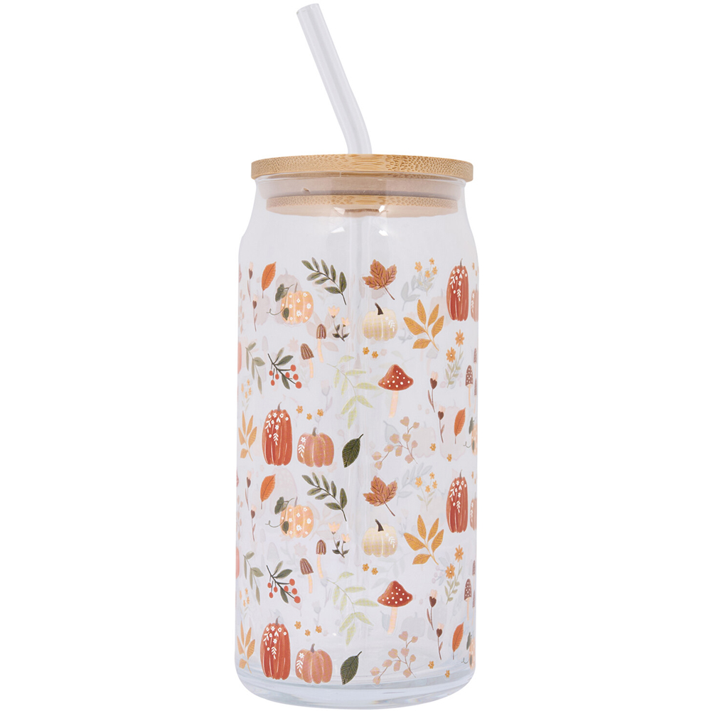 Autumn or Halloween Glass Drinking Jar with Straw Image 2