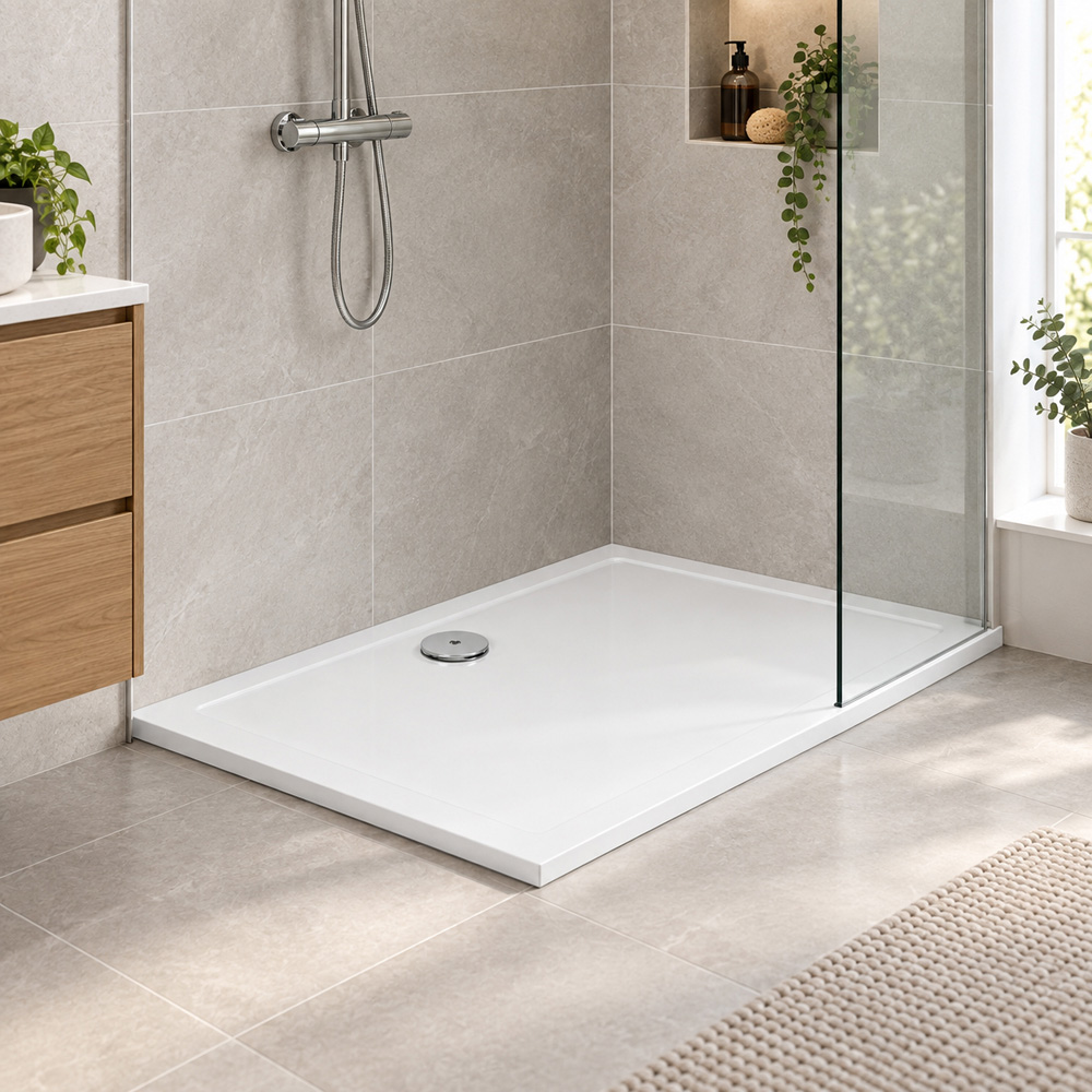 Go Bathrooms 30mm White Slim Rectangular Shower Tray 1000 x 700mm Image 2