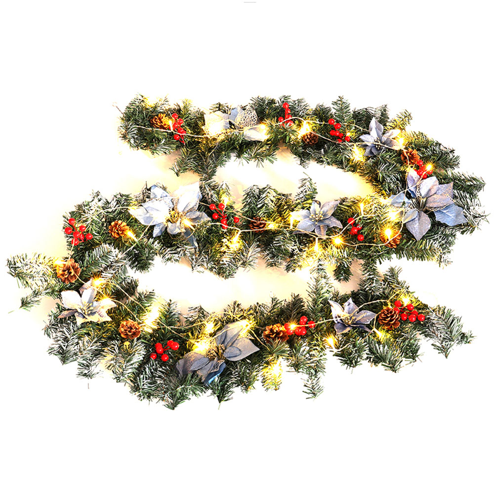 Living and Home Christmas Garland with Blue Flower and Berries 270cm Image 3