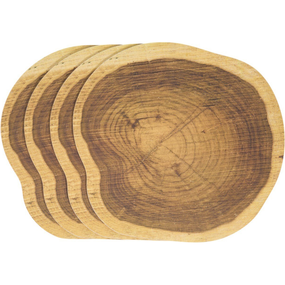 Set of 4 Round Faux Wood Placemats Brown Image 2