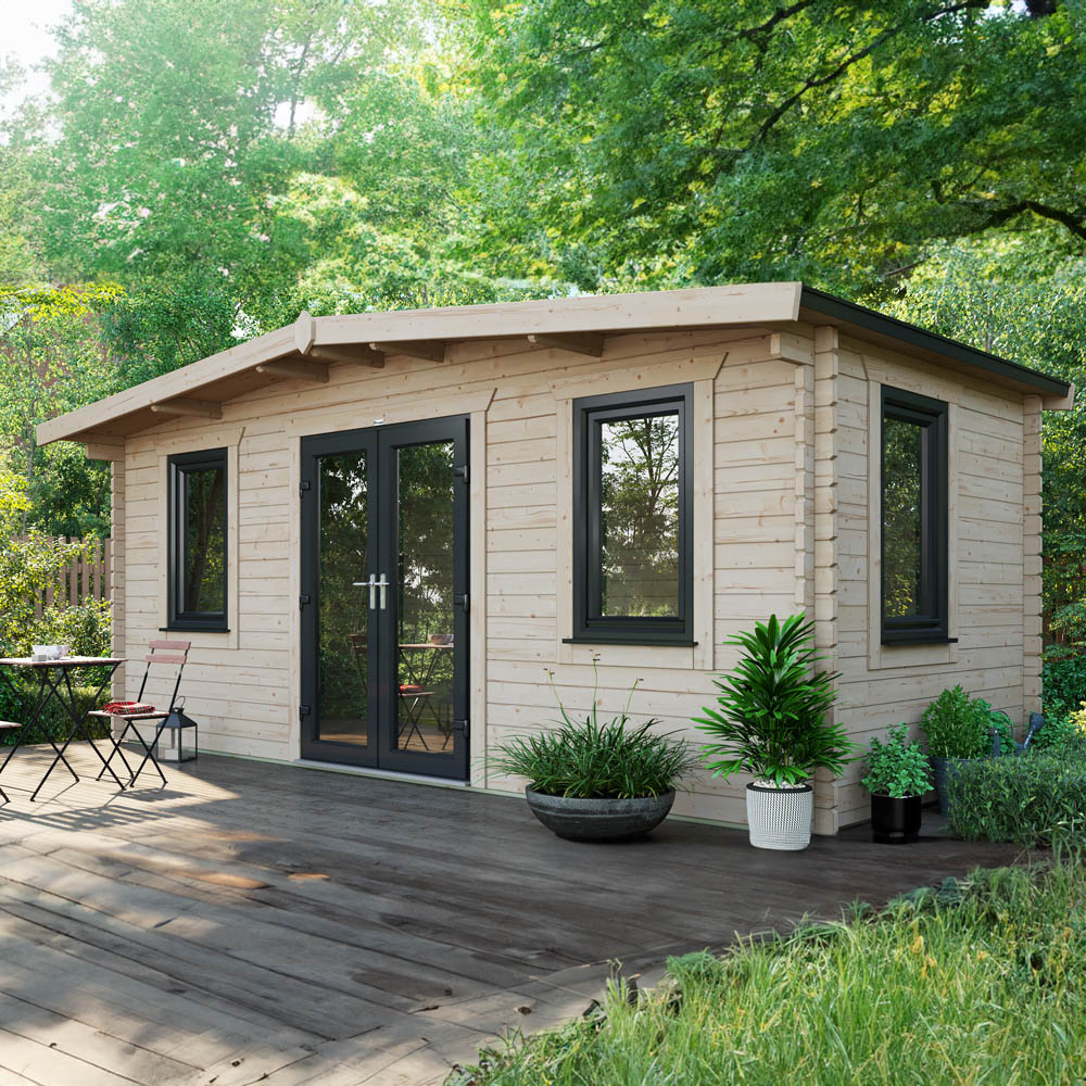 Power Sheds 8 x 18ft Centre Double Door Chalet Log Cabin Image 2