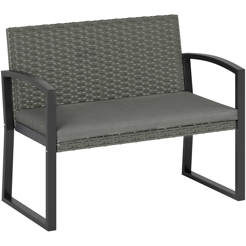 Outsunny 2 Seater Dark Grey Rattan Garden Bench with Cushion Image 2