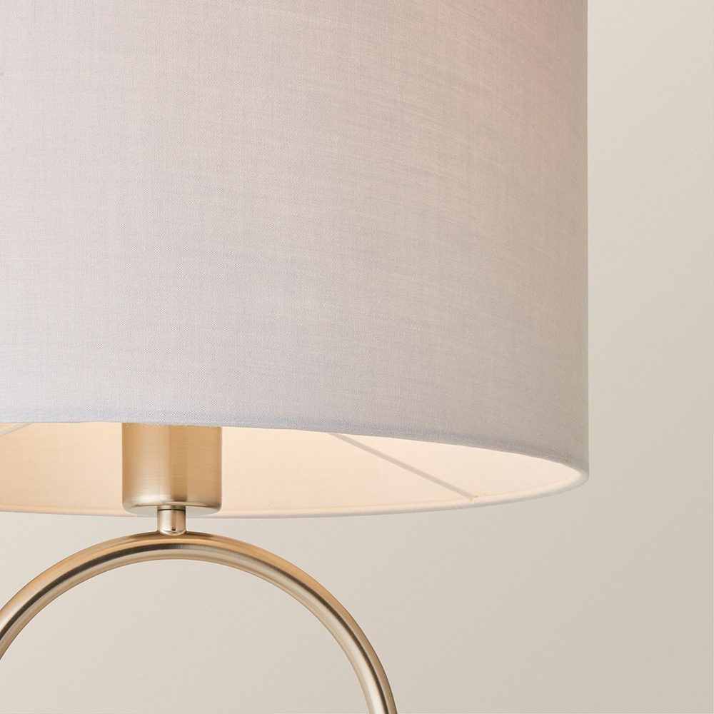 ValueLights Antonia Grey Fabric Drum Lamp Shade Brushed Chrome Oval LED Table Lamp Image 3