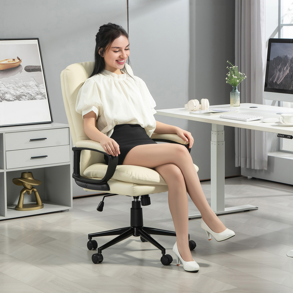 Portland Cream White PU Leather Height Adjustable Office Chair Image 5