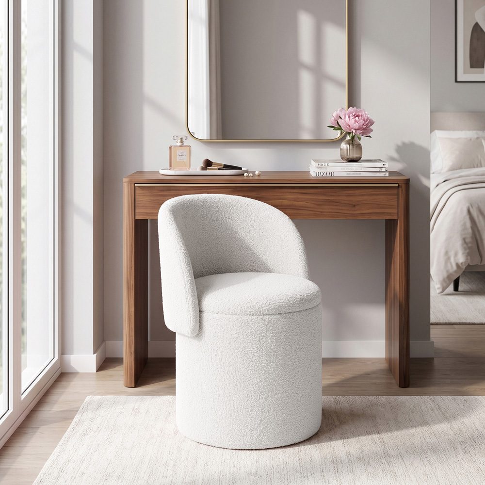 Living and Home White Teddy Fleece Foldable Back Vanity Chair with Hidden Storage Image 8