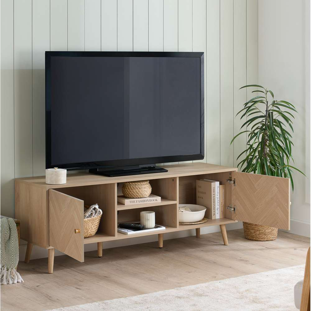 Birlea Herringford Oak 2 Door 2 Shelf Large TV Unit Image 8