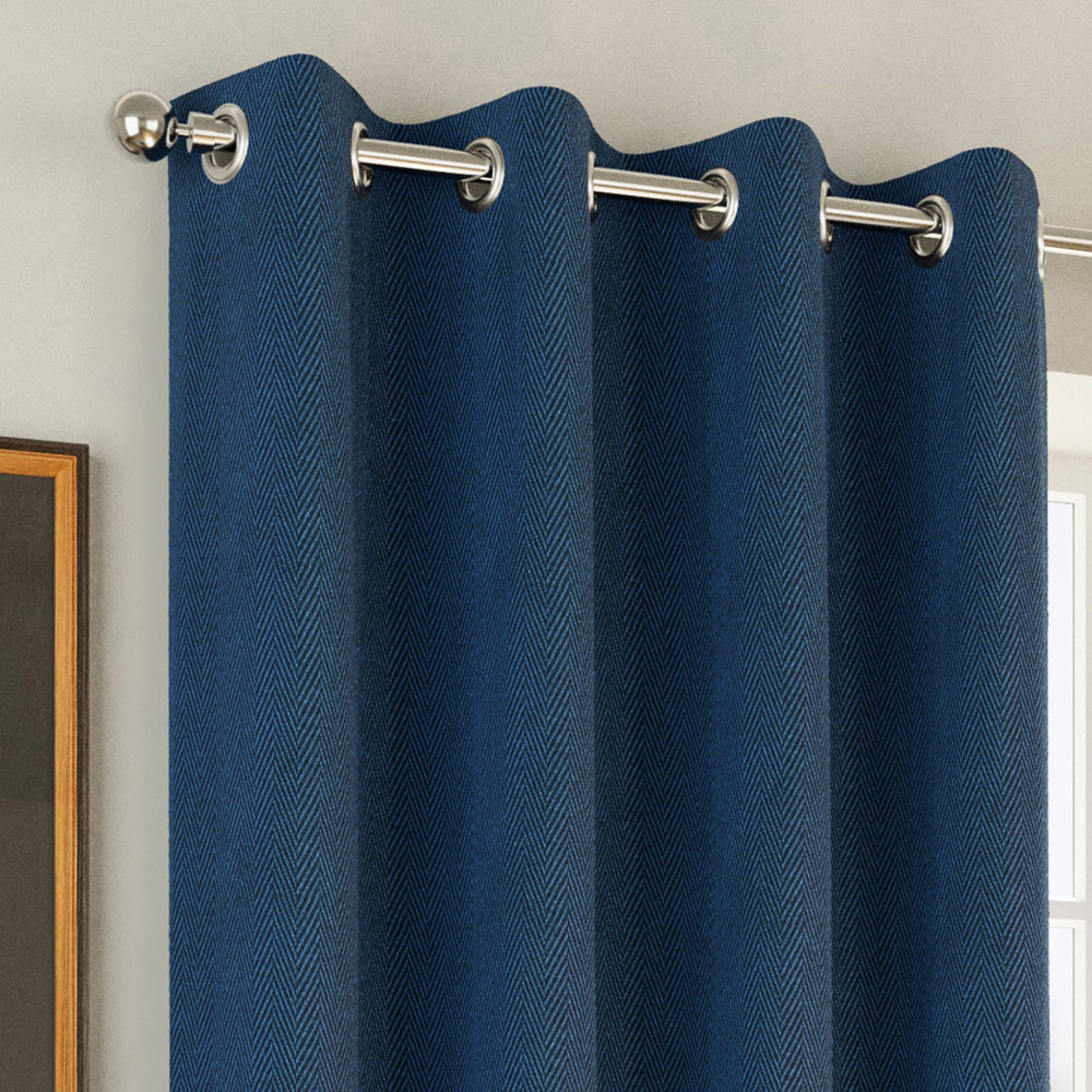 Enhanced Living Navy Herringbone Blackout Eyelet Thermal Curtains 117 x 137cm Image 2