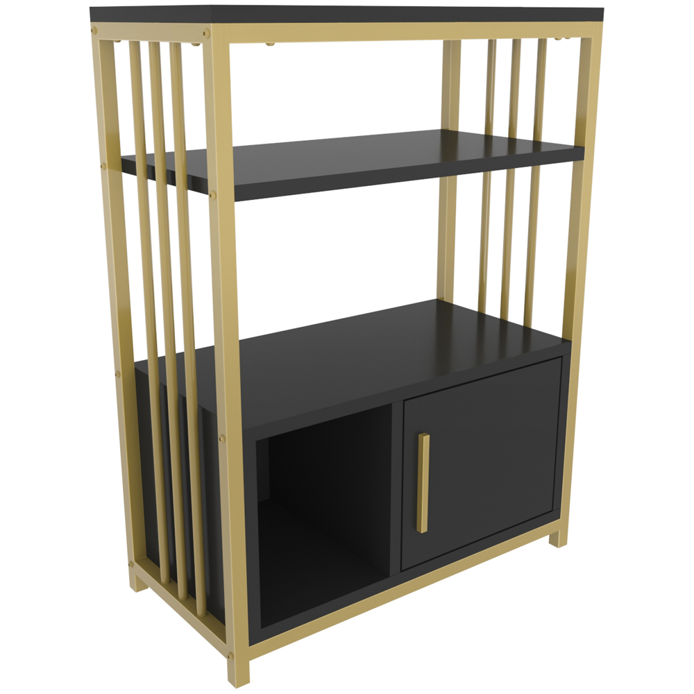 Decorotika Letos Single Door 3 Shelf Anthracite and Gold Bookshelf Image 2