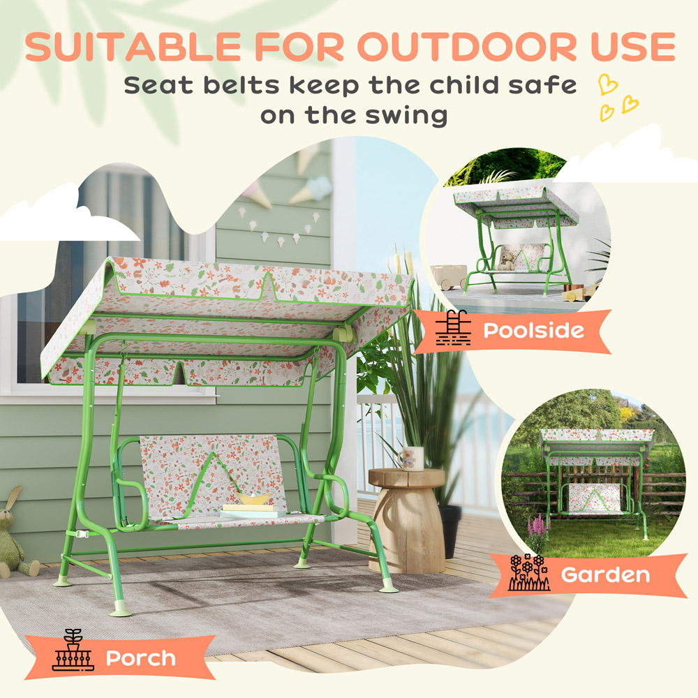 AIYAPLAY 2 Seater Kids Green Garden Swing Chair with Adjustable Canopy Image 7
