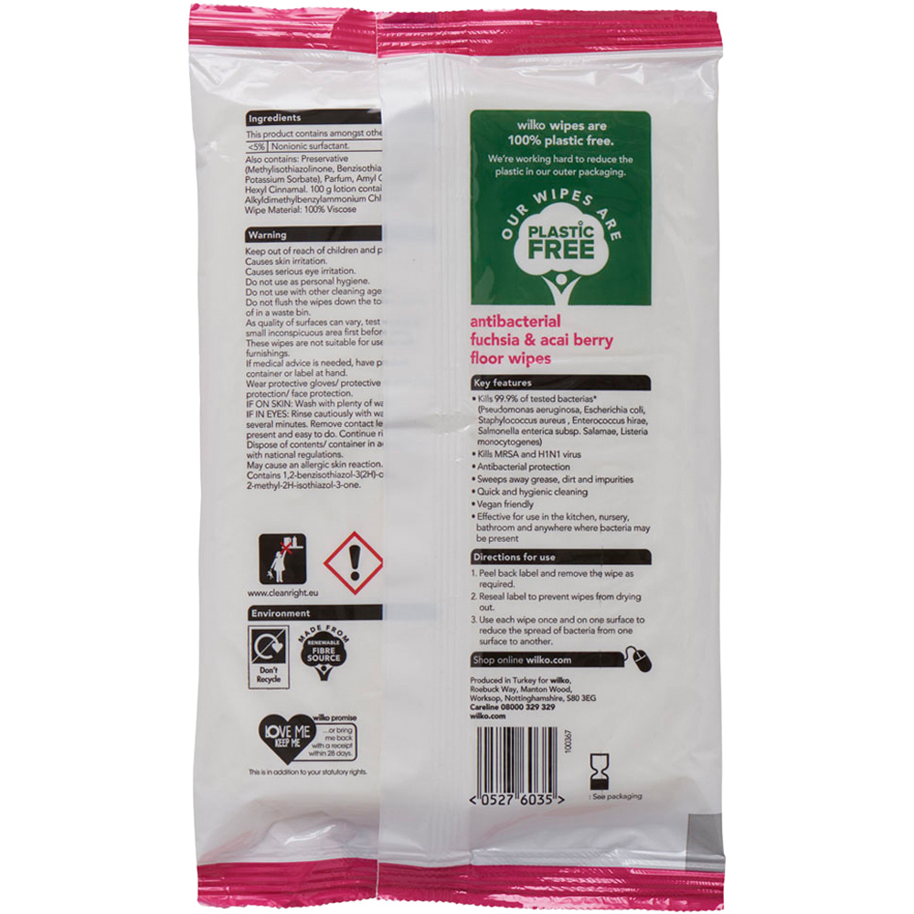 Wilko Fuchsia and Acai Berry Antibacterial Floor Wipes 15 Pack Image 2