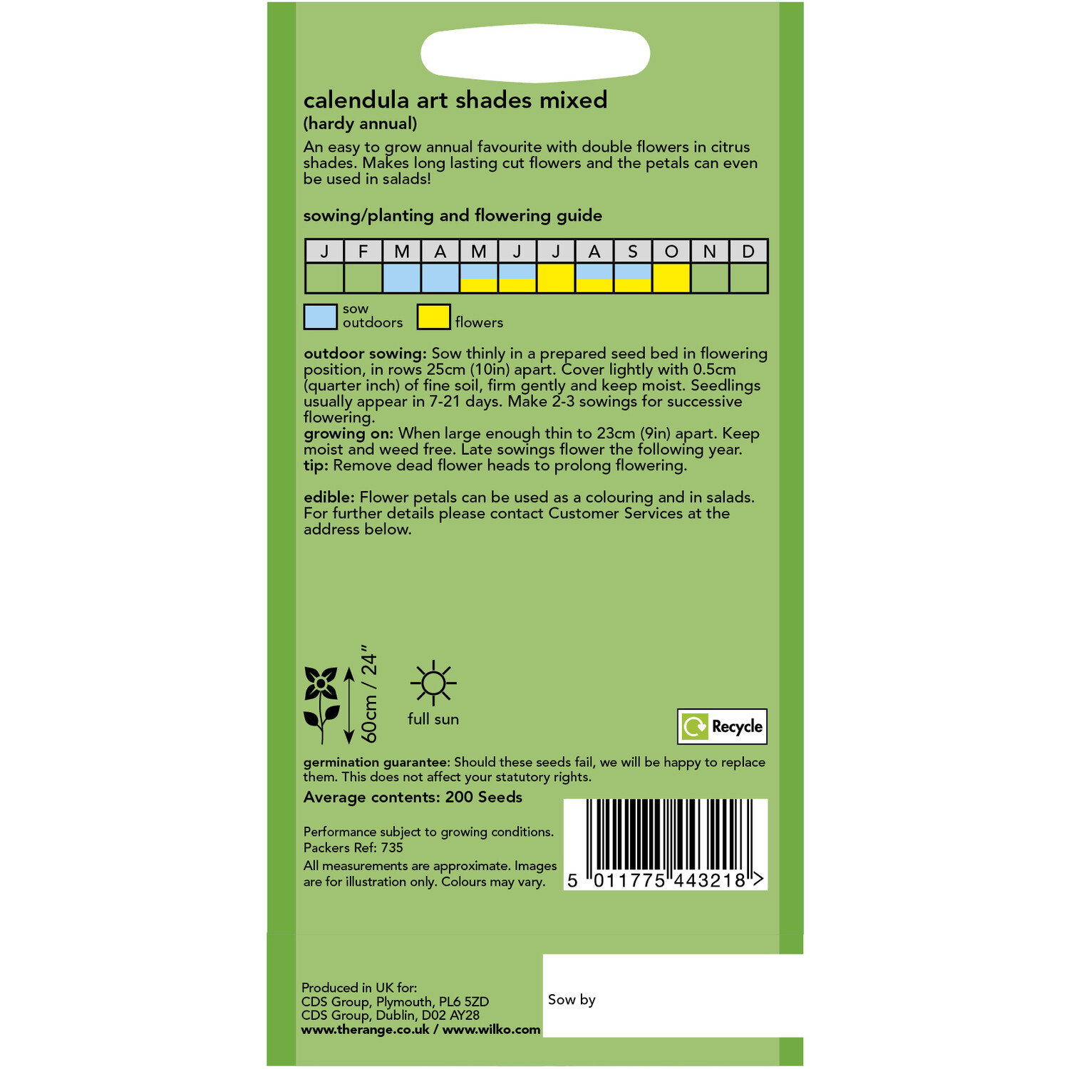 Wilko Calendula Art Shaded Mix Flower Seeds Image 2