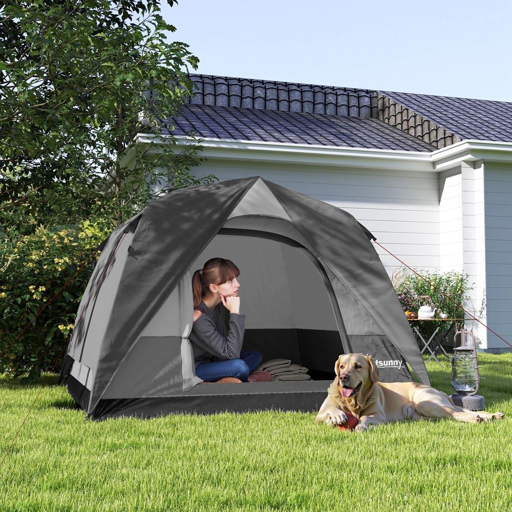 Outsunny 3-4 Person Waterproof Camping Tent Dark Grey Image 2