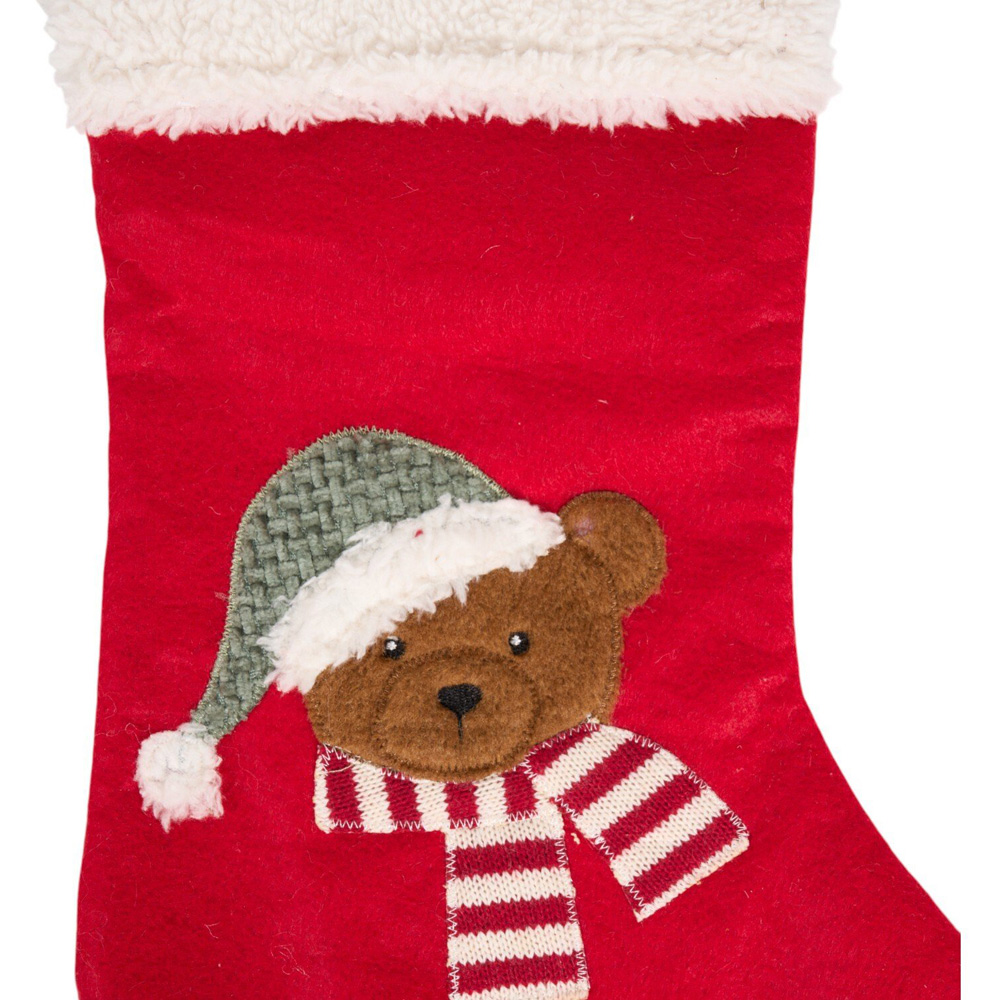 Traditional Christmas Bear Stocking Red and White Image 3