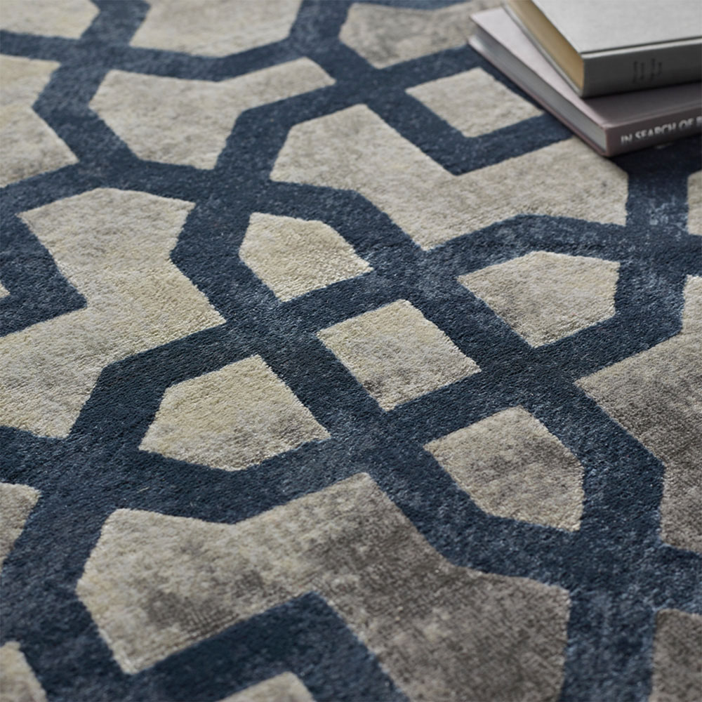 Origins Avanti Grey And Blue Geometric Rug 120 X 170cm Homebase