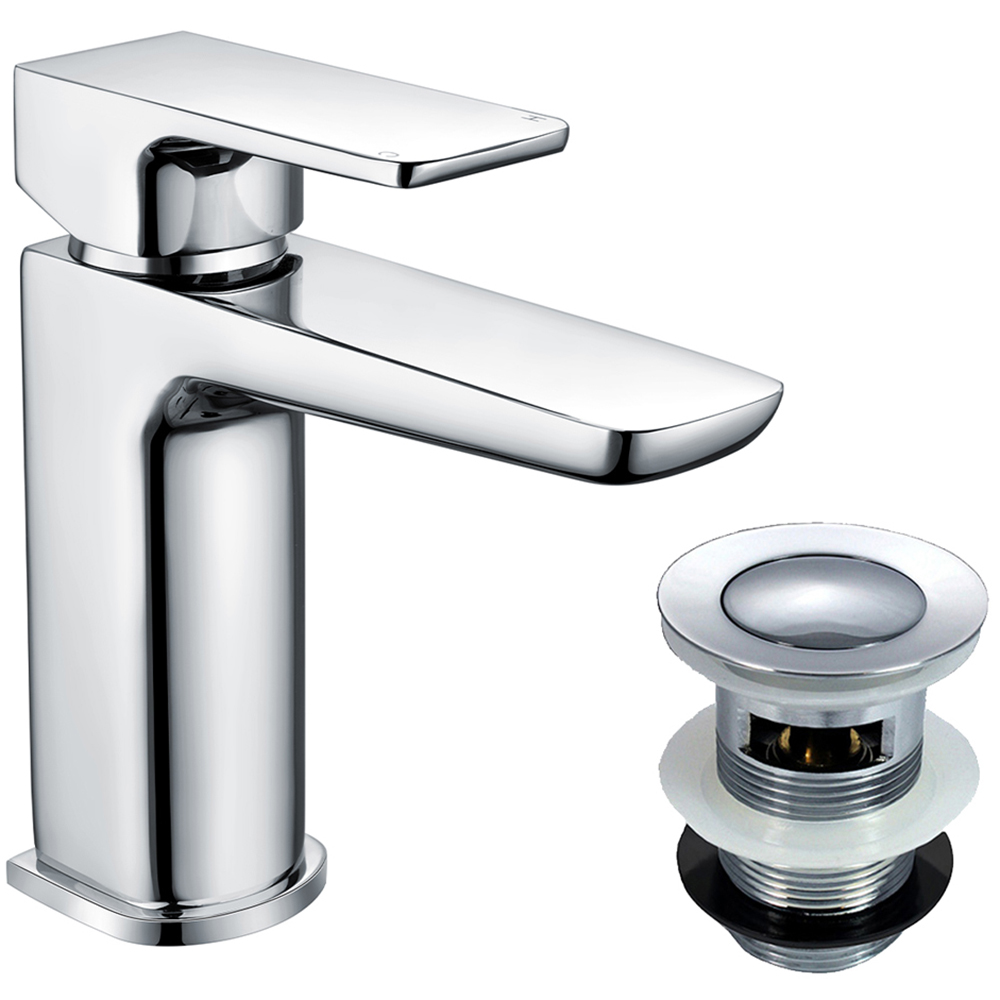 Nes Home Astra Chrome Modern Basin Mono Mixer Single Lever Tap with Waste Image 1