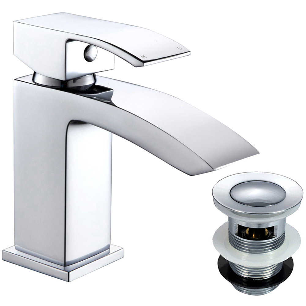 Nes Home Nexa Waterfall Single Lever Cloakroom Basin Mono Mixer Tap with Waste Image 1