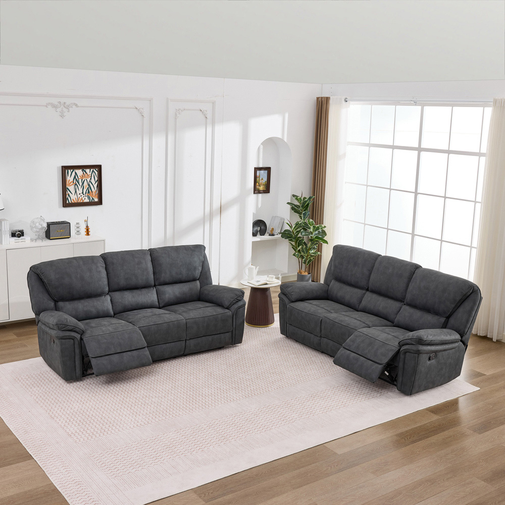 Langham 6 Seater Dim Grey Leathaire Manual Recliner Sofa Set Image 7