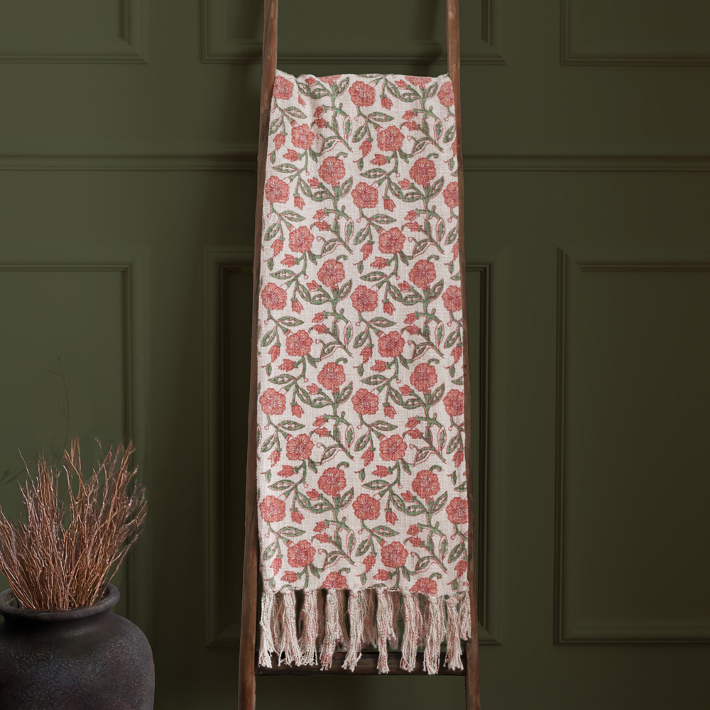 Paoletti Delphine Coral Printed Cotton Throw Image 2