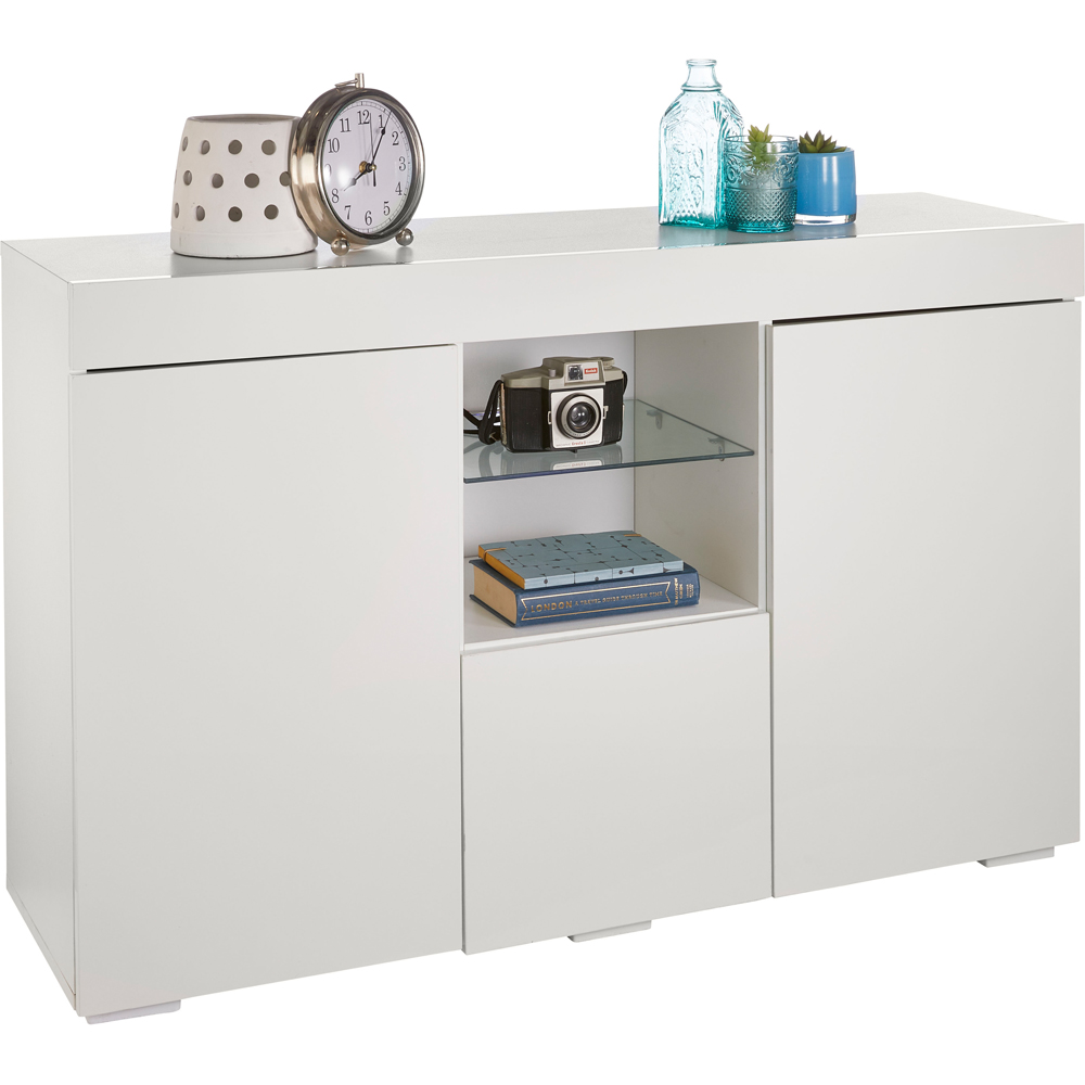 MMT Furniture Designs 3 Door 2 Shelf Matt Gloss White Modern Buffet Cabinet with LED Image 4