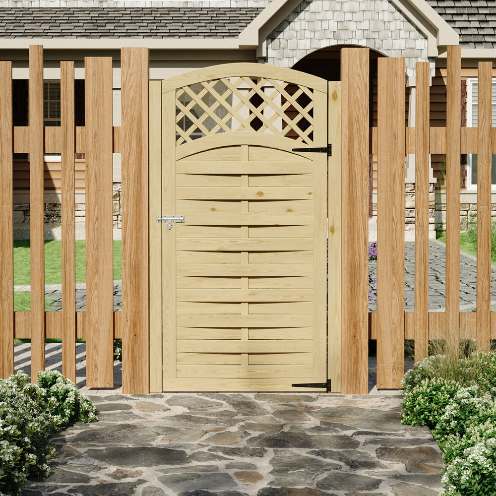 Living and Home Lattice Top Wooden Garden Gate with Door Latch 70.8 x 35.4 inch Image 2