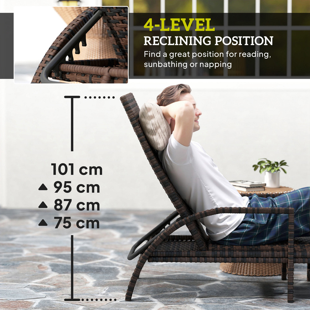 Outsunny Mixed Brown Rattan 4 Position Adjustable Sun Lounger Image 8