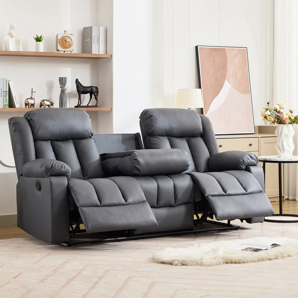 Artemis Home Sheridan 3 Seater Grey Leather Manual Recliner Sofa with Central Console Image 3