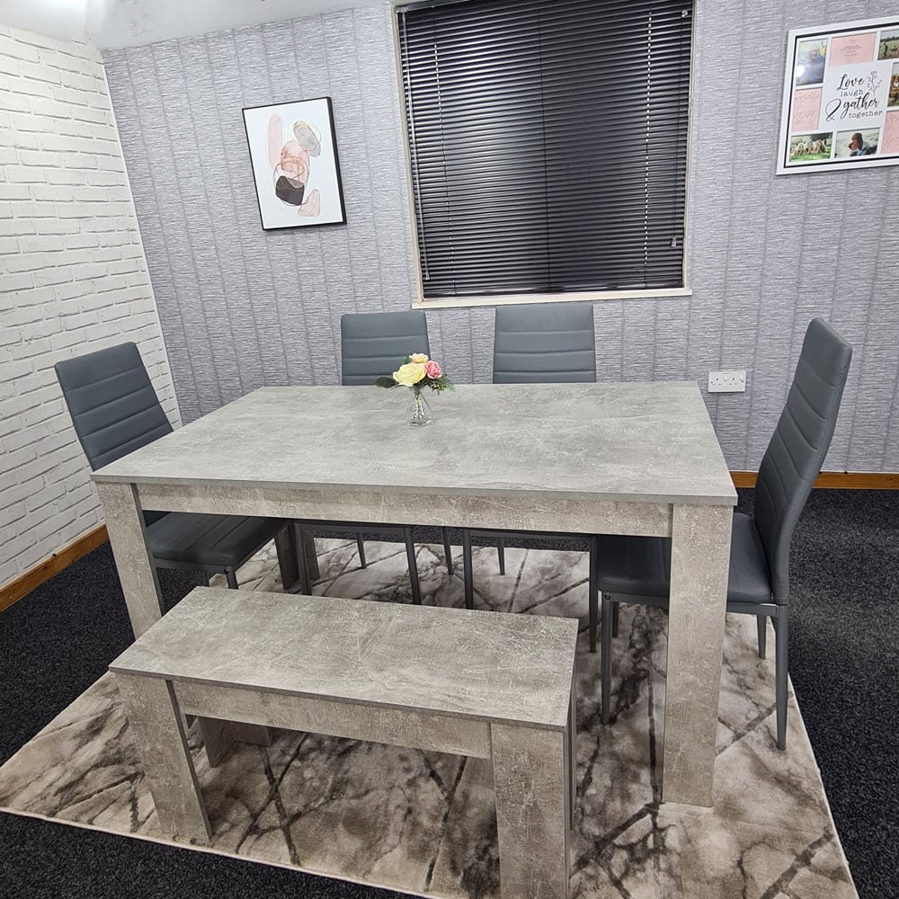 Portland Leather 4 Seater Dining Set Stone Grey and Dark Grey Image 4