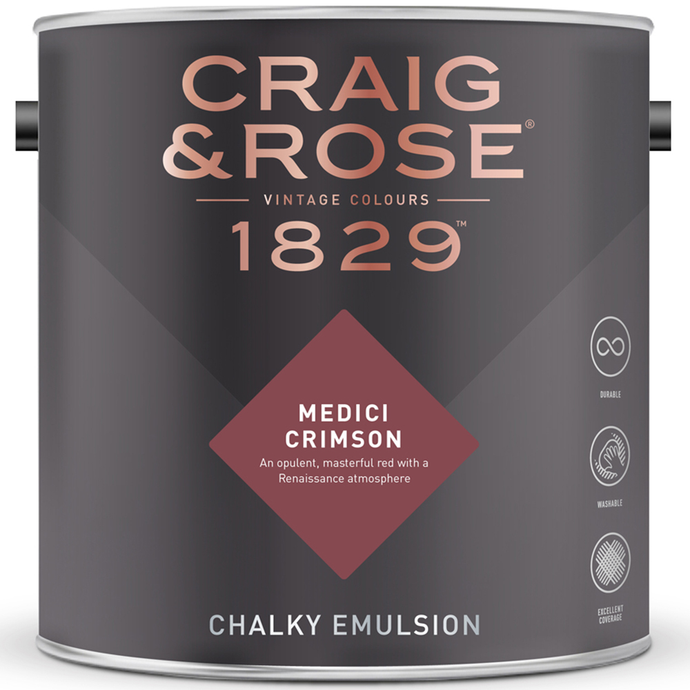 Craig & Rose Walls and Ceilings Medici Crimson Chalky Emulsion Paint 5L Image 2