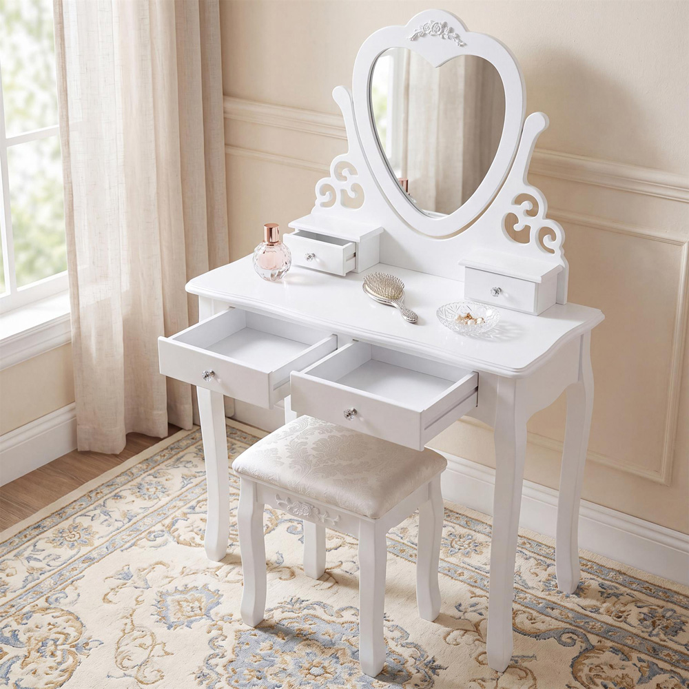 Portland 4 Drawer White Dressing Table Set with Mirror Image 6