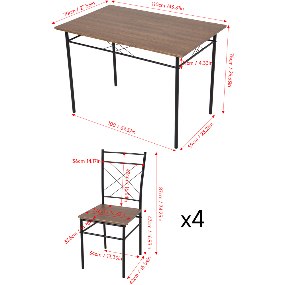Living and Home 4 Seater Oak and Black Dining Set Image 9