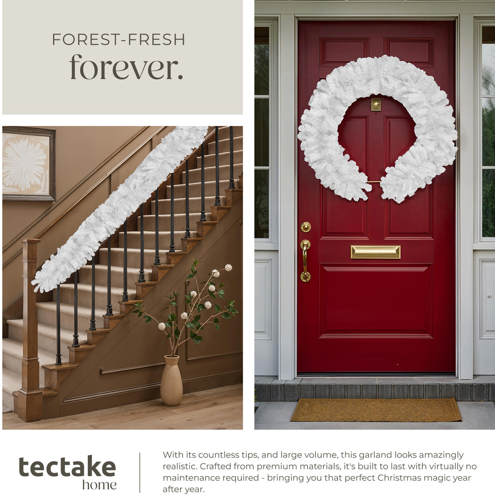 tectake White Lifelike Artificial Christmas Garland 2.7m Image 4