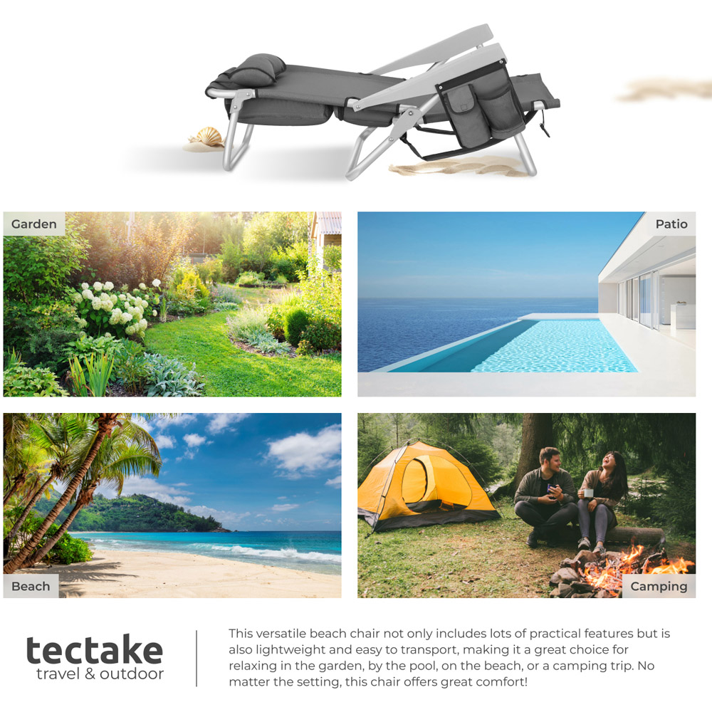 tectake Coral Grey Foldable Beach Chair with Backpack Image 8