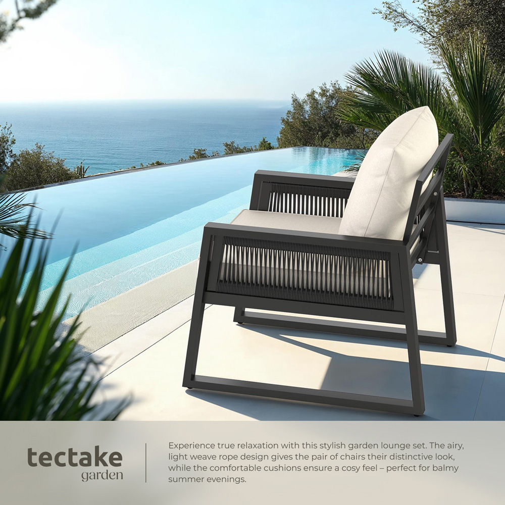 tectake Capri Corded Design Garden Armchair with Cushion Set of 2 Image 4