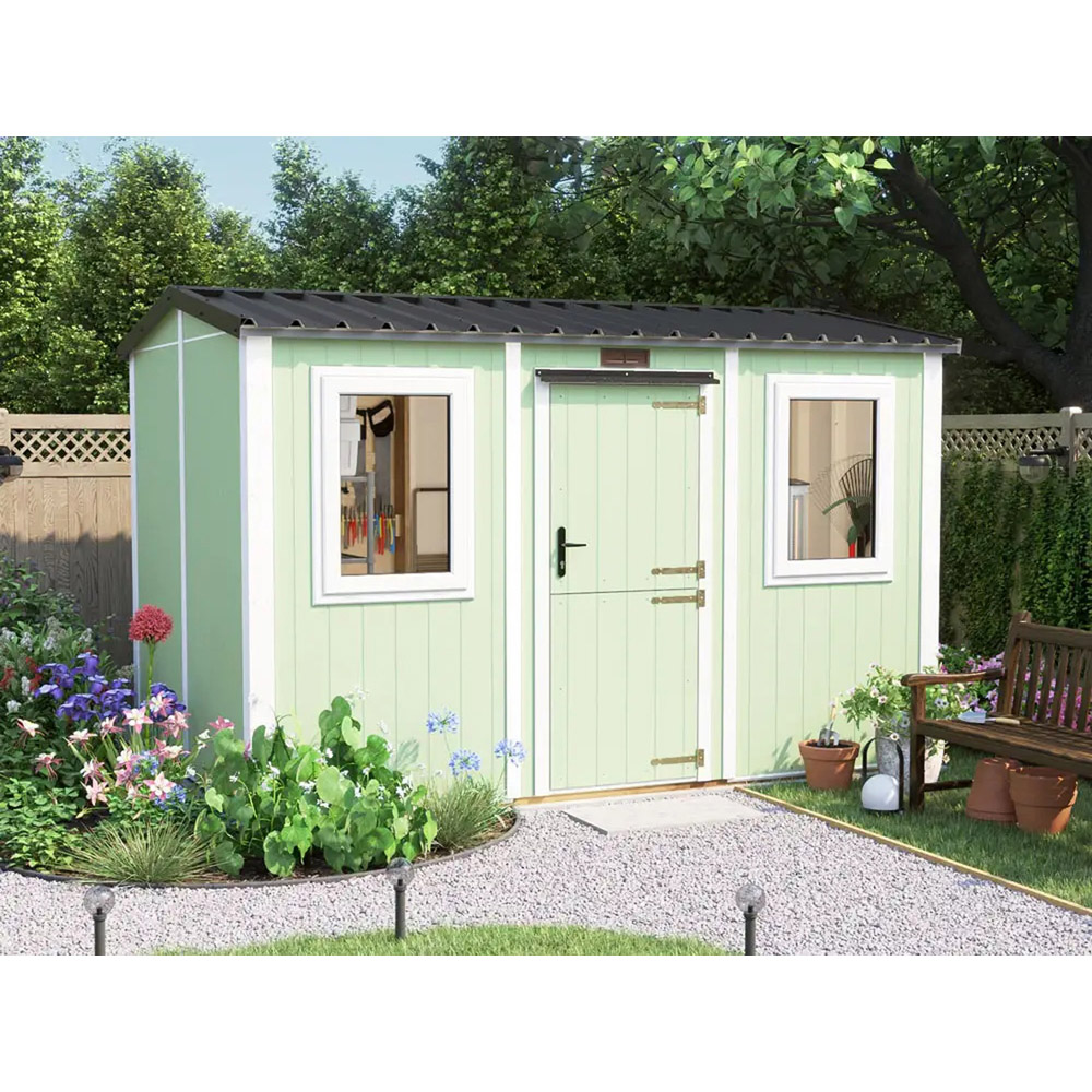 Dunster House Composite 12 x 8ft Green Apex Garden Workshop Image 2