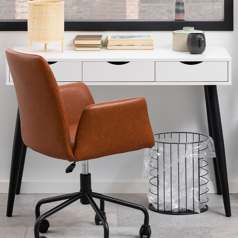 Florence Neptun 3 Drawer White and Black Office Desk Homebase