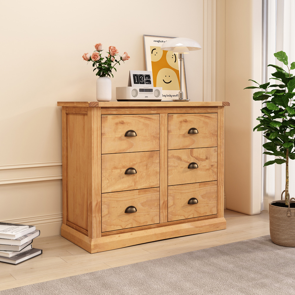 Cabinet Bits Lucca 6 Drawer Brown Brass Cup Handle Chest of Drawers Image 8