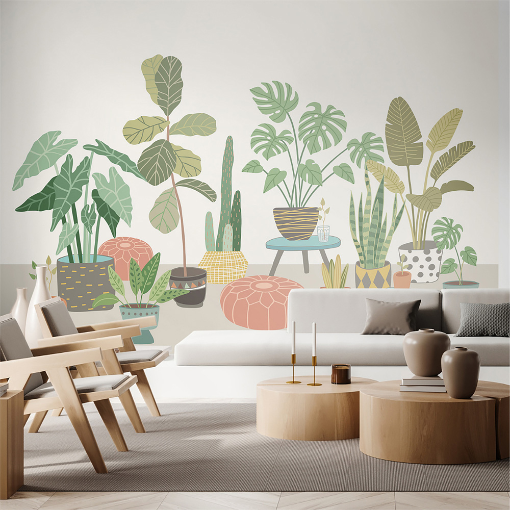 Origin Murals Houseplant Pots Grey Wall Mural Image 1