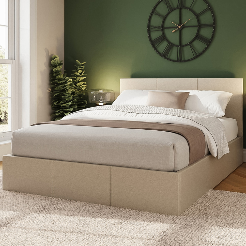 GFW Small Double Natural Fabric Ottoman Bed Image 1